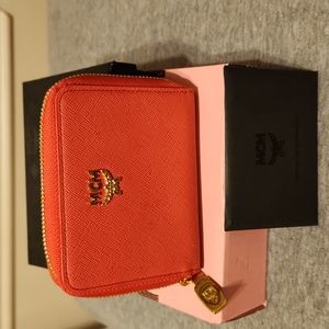 Authentic MCM saffiano red leather small zip wallet